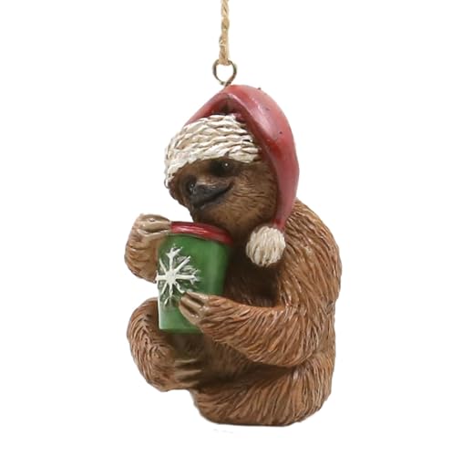 Christmas Holiday Ornament Sloth Sipping Coffee Tree Decor 3 Inch Handmade