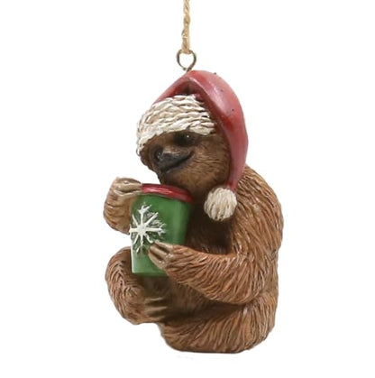 Christmas Holiday Ornament Sloth Sipping Coffee Tree Decor 3 Inch Handmade