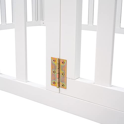 Full Size Montessori Floor Bed with Rails & Small Door - White, Pine