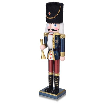 15-Inch Wooden Nutcracker Soldier with Bugle - Handcrafted Christmas Decor