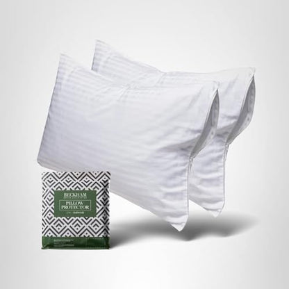 Beckham Hotel Collection Queen Size White Pillow Protector with Zipper Set of 2, Soft and Breathable Cotton Pillow Protector Covers