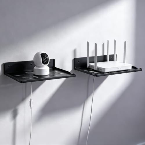 Foldable Wall-Mount Router Shelf 14" Black Metal Storage Organizer