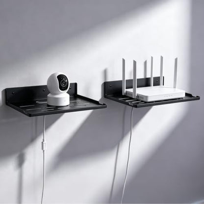 Foldable Wall-Mount Router Shelf 14" Black Metal Storage Organizer