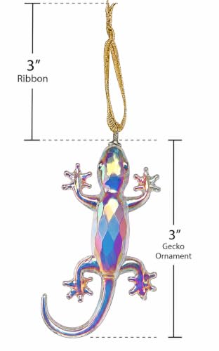 Opalescent Crystal Gecko Ornament Handblown Glass Holiday Decor
