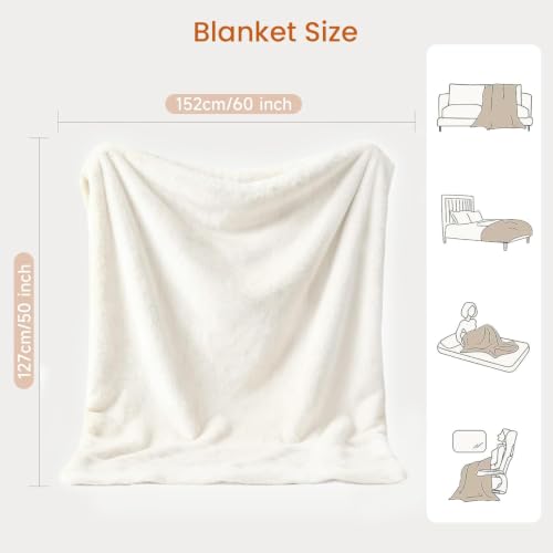 White Heated Throw Blanket 50x60 with Button Controller - Cozy & Soft