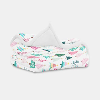 Pink Christmas Tree Throw Blanket - 50x60in Soft Warm Holiday Home Decor - Pink / 50x60 IN