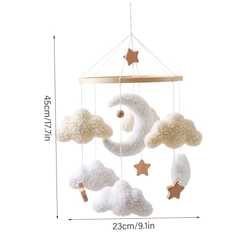 Baby Crib Mobile with Moon Clouds & Wooden Stars - Nordic Style Nursery Decor