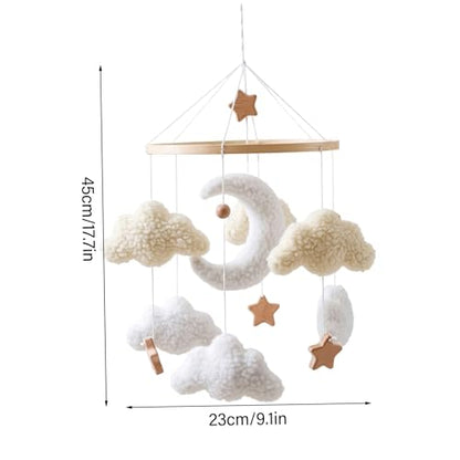 Baby Crib Mobile with Moon Clouds & Wooden Stars - Nordic Style Nursery Decor