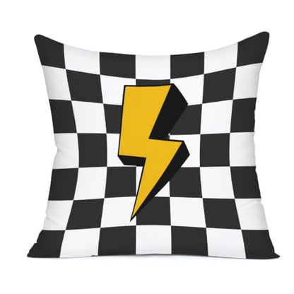 Race Car Room Decor Pillow Cover 18x18 - White & Black Racing Theme