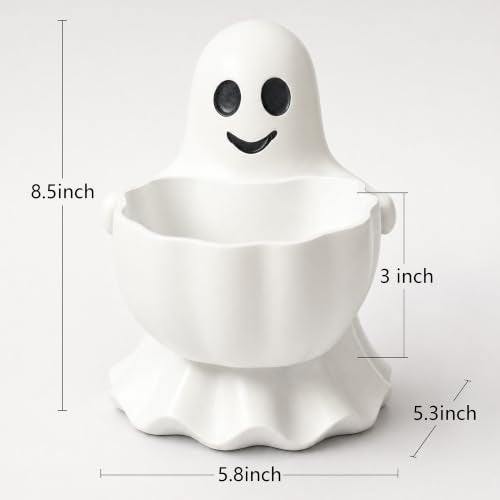 Halloween Ghost Candy Bowl Decor - Durable Resin Snack Holder for Trick-or-Treat