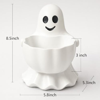 Halloween Ghost Candy Bowl Decor - Durable Resin Snack Holder for Trick-or-Treat