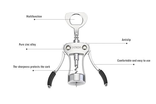 shengshi Wine Opener Zinc Alloy Premium Wing Corkscrew Wine Bottle Opener With Multifunctional Bottles Opener