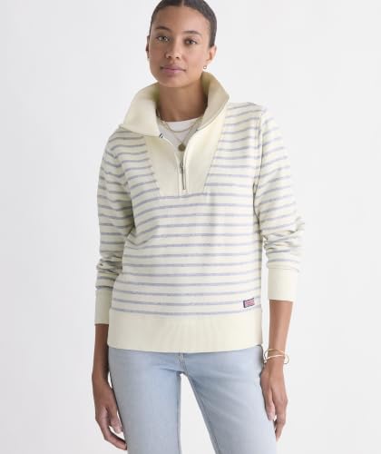 Women's Dreamcloth Quarter Zip Sweatshirt - Medium, Marshmallow/Navy