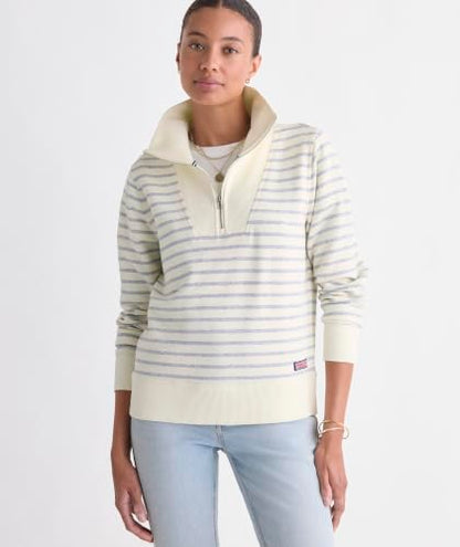 Women's Dreamcloth Quarter Zip Sweatshirt - Medium, Marshmallow/Navy