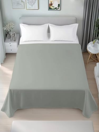 Queen Size Flat Sheet - Muted Pea Green Microfiber Bed Sheet, 90x102, Soft & Breathable
