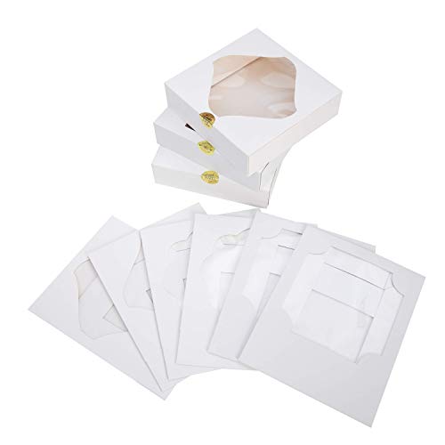 Christmas Cookie Bakery Boxes with Window and Stickers - 15 Pack, 10 Inch White Pastry Packaging