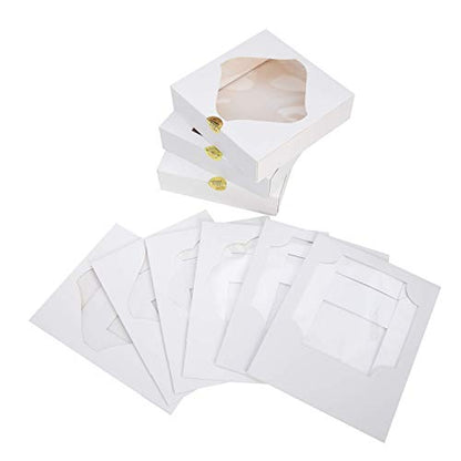 Christmas Cookie Bakery Boxes with Window and Stickers - 15 Pack, 10 Inch White Pastry Packaging