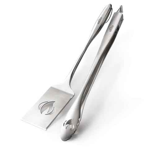 Napoleon Accessory 70033 - PRO Stainless Steel 2 Piece Toolset - Premium BBQ Grill Toolset, Cast Stainless Steel, Ergonomic Handles, Hanging Loops, Includes Tongs, Multifunctional Spatula