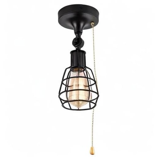 Industrial Farmhouse Close to Ceiling Light with Pull Chain 1 Light Black Semi Flush Mount Ceiling Light Adjustable Metal Cage Directional Wall Sconce Wall Lamp with Pull String for Kitchen Laundry