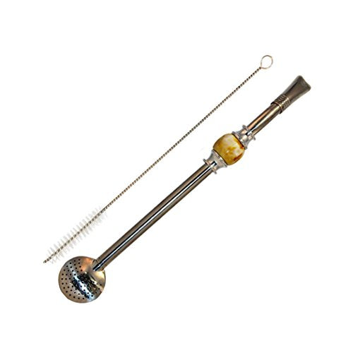 RECHERE Stainless Steel Yerba Mate Tea Bombilla Gourd Drinking Straw Filter Silver (Yellow)