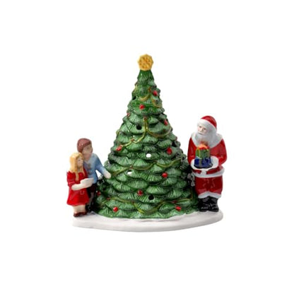 Villeroy & Boch Christmas Toy Santa by the Tree Decorative Figurine - Tealight Holder, Green/Multi-Color Variation