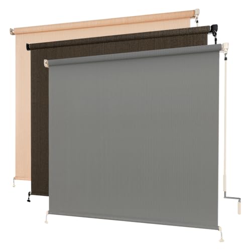 Outdoor Cordless Roller Shades - Gray / 72W x 72H - UV Blocking & Wind-Resistant