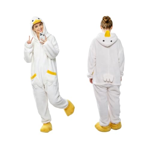 White Goose Hoodie Onesie for Kids - Cute Duck Animal Pajamas, Medium