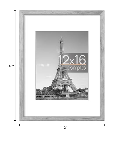 upsimples 12x16 Picture Frame, Display Pictures 8.5x11 with Mat or 12 x 16 Without, Wall Hanging Poster Frames, Gray, 1 Pack