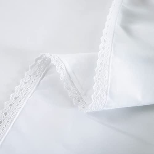 White Full Size Bed Skirt with Lace Edge and Split Corner, 14 Inch Drop