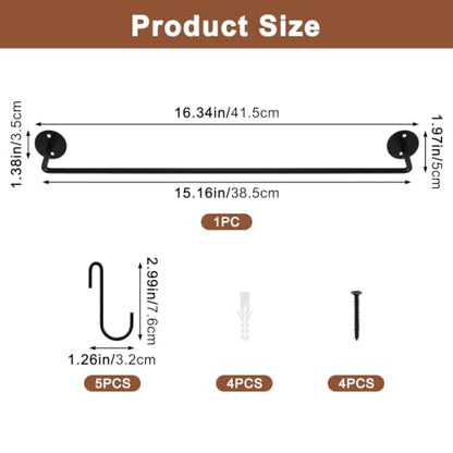 Wall Mounted Coffee Mug Holder Rack with 5 Hooks - Black Metal Kitchen Organizer - Variation 1