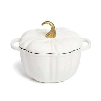 Pumpkin Enamel Cast Iron Dutch Oven 5.5 Qt - White