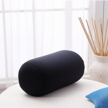 Enajucy Microbead Roll Pillow, Comfort Squish Tube Bolster Cushion -, Head, Neck & Back Support Tube Roll Pillow (Black)