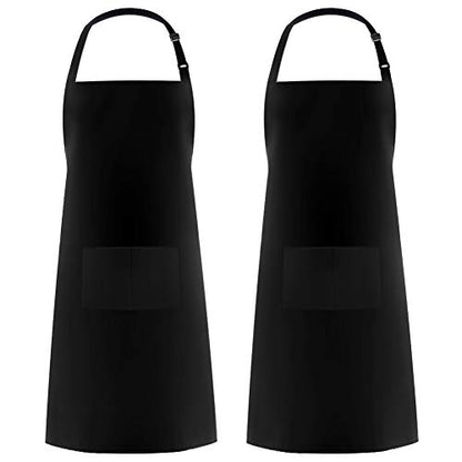 Syntus 2 Pack Adjustable Bib Apron Thicker Waterdrop Resistant with 2 Pockets Cooking Kitchen Aprons for Women Men Chef, Pinstripe Black White