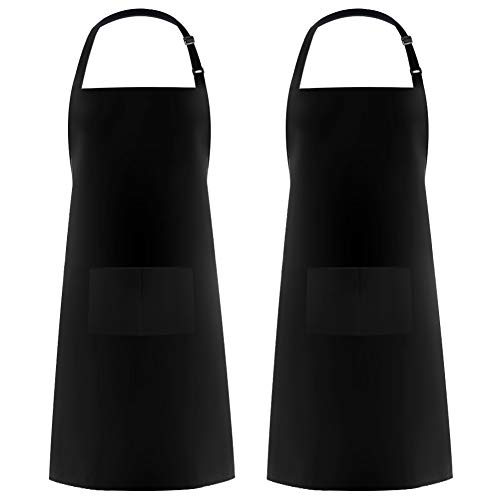 Syntus 2 Pack Adjustable Bib Apron Thicker Waterdrop Resistant with 2 Pockets Cooking Kitchen Aprons for Women Men Chef, Pinstripe Black White