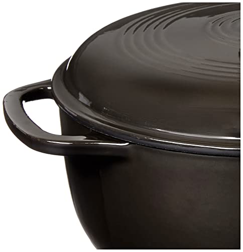 Lodge 6 Quart Enameled Cast Iron Dutch Oven with Lid – Dual Handles – Oven Safe up to 500° F or on Stovetop - Use to Marinate, Cook, Bake, Refrigerate and Serve – Midnight Chrome