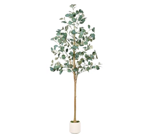 6FT Artificial Eucalyptus Tree with Natural Wood Trunk for Indoor Decor