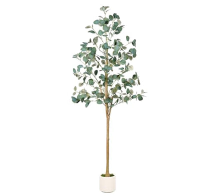 6FT Artificial Eucalyptus Tree with Natural Wood Trunk for Indoor Decor