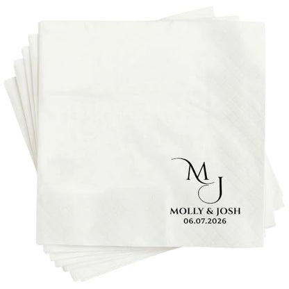 Personalized Wedding Napkins Style 3 - Custom Last Name Cocktail Disposable Party Supplies