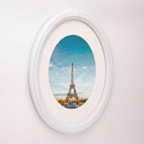 White Oval Picture Frame 8x10 with Mat - Distressed Ogee Edge, Glass Front, Wall & Tabletop Display - Variation of THIS listing
