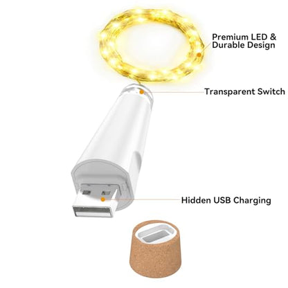 USB Rechargeable Wine Bottle String Lights - Warm/1 Pack