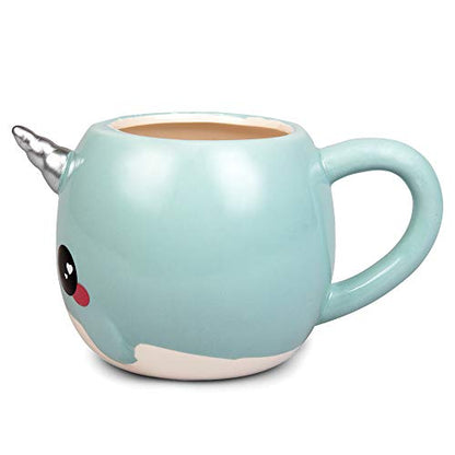 Blue Narwhal Glitter Galaxy Coffee Mug - 18oz Large Unicorn Horn Cup