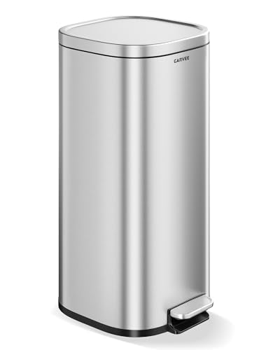 Garvee 8 Gallon Stainless Steel Trash Can with Quiet Close Lid - Silver, Space-Saving