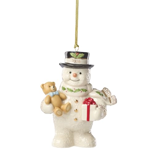 Snowman Ornament with Teddy Bear - 2026 Dated Christmas Decoration - Lenox