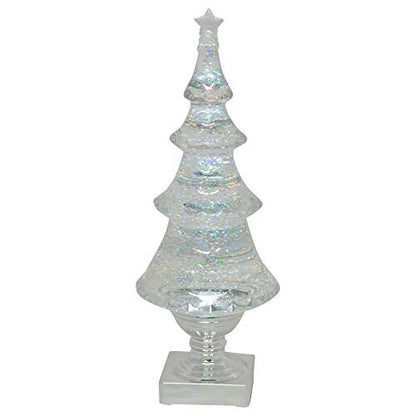 LED Glitter Holiday Christmas Tree - 14-Inch Silver and Clear Decor