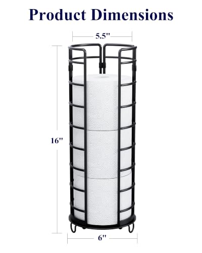 Kitsure Toilet Paper Holder Stand Black 16 Inch Space-Saving Bathroom Organizer with Refill Storage