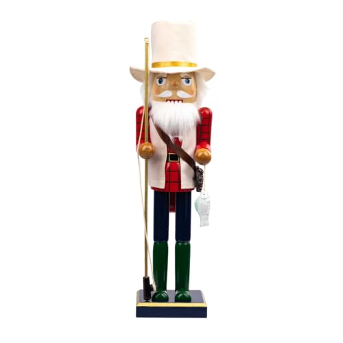 15 Inch Wooden Nutcracker Figurine with Fisherman Theme Christmas Decor