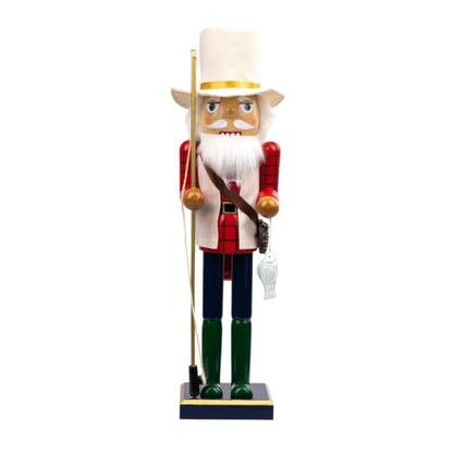 15 Inch Wooden Nutcracker Figurine with Fisherman Theme Christmas Decor