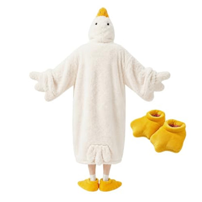 White Oversized Wearable Goose Blanket Hoodie Onesie - X-Large