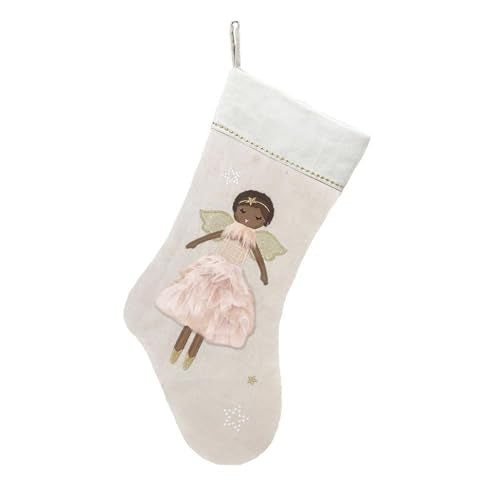 Ada Angel Linen Christmas Stocking - 21-Inch Monogram-Ready Holiday Decor
