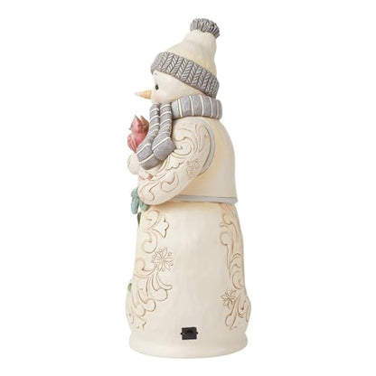 Woodland Snowman Figurine with Birdhouse Light-Up Decor - 11 Inch